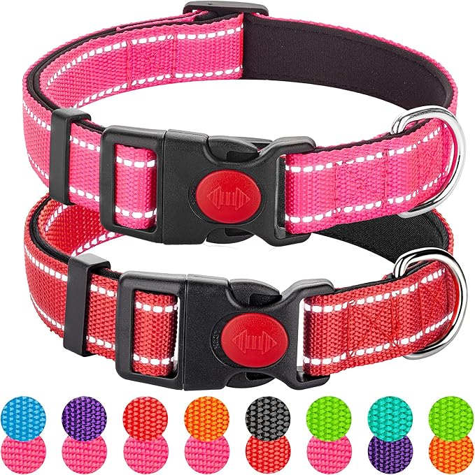 2 Pack Reflective Dog Collars for Medium Large and Small Breed Dogs Male Female,Padded Soft Durable Nylon Neoprene Collar for Puppy Dogs Girl Boy with Quick Release Safety Buckle,Pink,Red,XS
