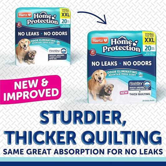 Hartz Home Protection Super Absorbent Odor Eliminating Mountain Fresh Scented No Leaks Dog Pads, XXL 60 Count