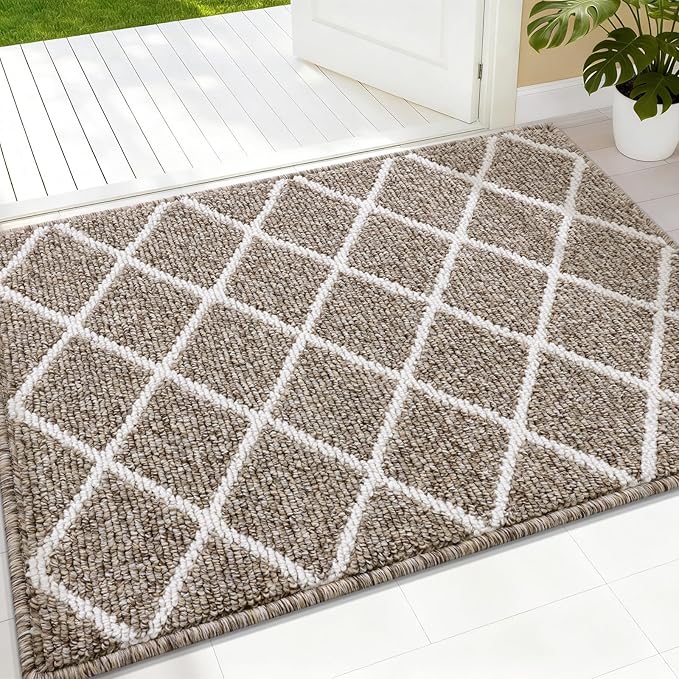 Finchitty Indoor Door Mat, Dirt Resistant and Absorbent, Low-Profile, Non-Slip, Washable Inside Floor Mats for Front Door, Back, and Entrance, 32" x 20", Khaki