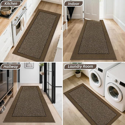 BEQHAUSE Indoor Door Mat 20" x 48", Dirt Trapper Door Mats Non-Slip Entryway Rugs Washable, Resist Dirt Absorbent Welcome Mat, Low Profile Floor Mats for Front Back Door and Entryway, Brown