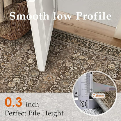 Brown Runner Rug 2x8 Washable Vintage Floral Long Carpet for Hallway Soft Low Pile Non Slip Indoor Accent Rug Retro Distressed Throw Rug for Bathroom Bedroom Laundry Dining Room