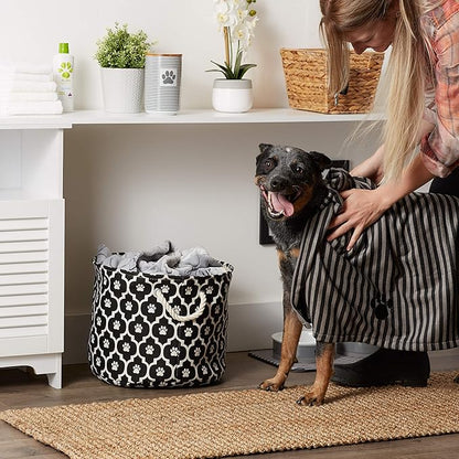 Bone Dry Pet Grooming Towel Collection Absorbent Microfiber X-Large, 41x23.5", Striped Black