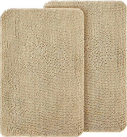 OLANLY Dog Door Mat Set 2-Piece 30x20, Absorbs Moisture and Dirt, Absorbent Non-Slip Washable Doormat, Quick Dry Chenille Mud Mat for Dogs, Entry Indoor Entryway Carpet for Inside Floor, Beige
