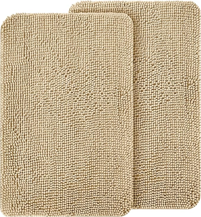 OLANLY Dog Door Mat Set 2-Piece 36x24, Absorbs Moisture and Dirt, Absorbent Non-Slip Washable Doormat, Quick Dry Chenille Mud Mat for Dogs, Entry Indoor Entryway Carpet for Inside Floor, Beige