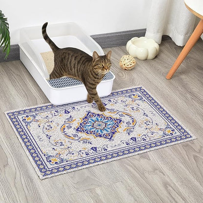 Glittme Cat Litter Mat with Non-Slip Bottom Litter Box Mat 24"x15" Litter Trapping Mat Easy to Clean Washable Cat Food Mat for Kitty,S