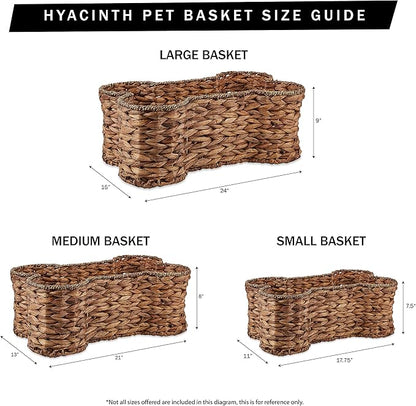 Bone Dry Pet Storage Collection, Bone Shape Hyacinth Toy Basket, Dark Brown, Large - 24x15x9"