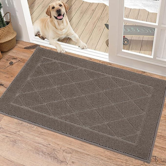 BEQHAUSE Dirt Trapper Door Mat 20" x 32", Doormat Non-Slip Entryway Rugs Washable, Dog Door Mat Stain Resistant and Absorbent Welcome Floor Mat for Front Back Door, Mud Wet Shoes & Paws, Light Brown