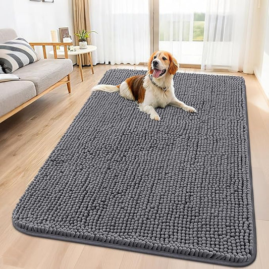 Smiry Dog Door Mat for Muddy Paws 59x32, Absorbs Moisture and Dirt Doormat, Non-Slip Washable Quick Dry Chenille Front Door Mat Indoor Entrance, Entryway Carpet for Inside Floor, Dark Grey