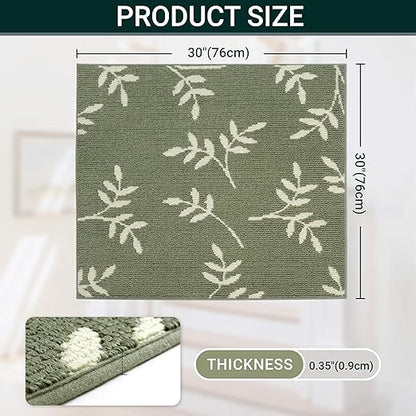 Carpet Stair Treads, Non-Slip Landing Mat for Wooden Steps Indoor, 30"x 30" Peel and Stick Soft Stair Rugs for Pets Non Skid Wood Staircase Step Treads Reusable, Green