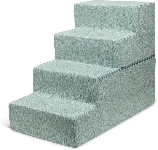 Best Pet Supplies Dog Stairs & Steps - Foam Steps for Small Dogs & Cats, Non-Slip Indoor Balanced Pet Step Support, Dog Ramp, No Assembly, Foldable Stair, Pale Teal, 4-Step