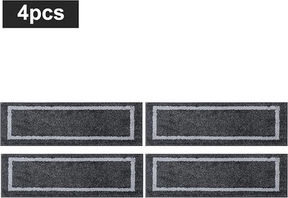 COSY HOMEER Soft Stair Treads Non-Slip Carpet Mat 28inX9in Indoor Stair Runners for Wooden Steps, Stair Rugs for Kids and Dogs, 100% Polyester TPE Backing 4pcs,Black,Square