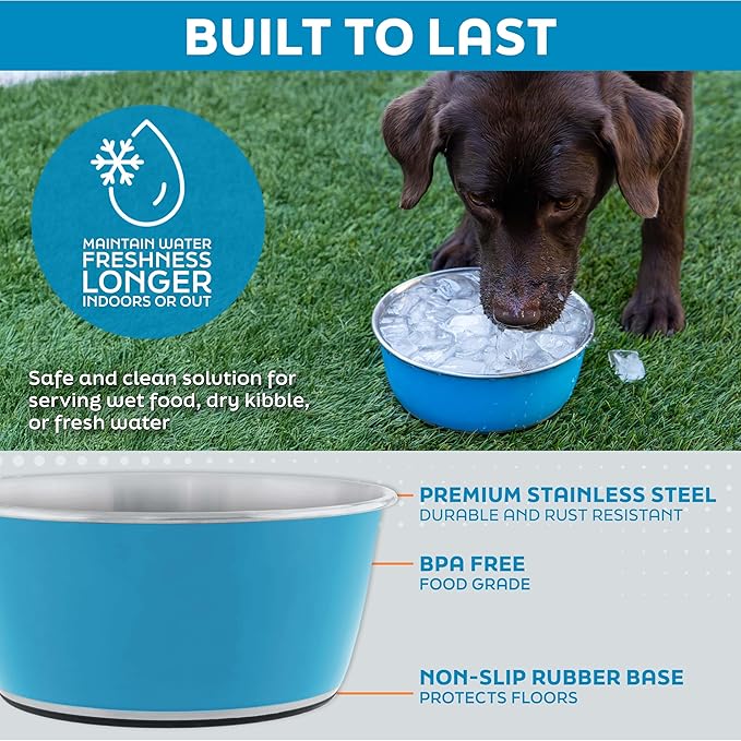Master Pet Supply Stainless Steel Dog Bowls Set of 2 (64 Oz Each) with Non-Slip Rubber Base - Bone White - Basic Dog Food Bowl Water & Food Bowls for Small Medium Large Dogs & Cats, Metal Dish
