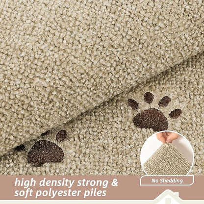 BEQHAUSE Stair Landing Rug Non-Slip 30"x30", Square Stair Landing Mats for Stairs Washable, Carpet Stair Treads Matching Mats for Wooden Steps Indoor Landing Rugs Surface Polyester TPE Backing, Beige