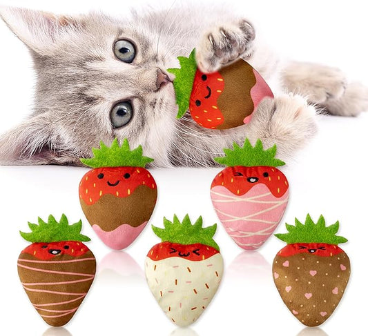 MALLMALL6 Catnip Toys for Cat - 5Pcs Strawberry Chocolate Crinkle Paper Sound Catmint Toy for Indoor Kitten, Teething Chew Kick Interactive Kitty Supplies, Pet Present for Kitten Lover