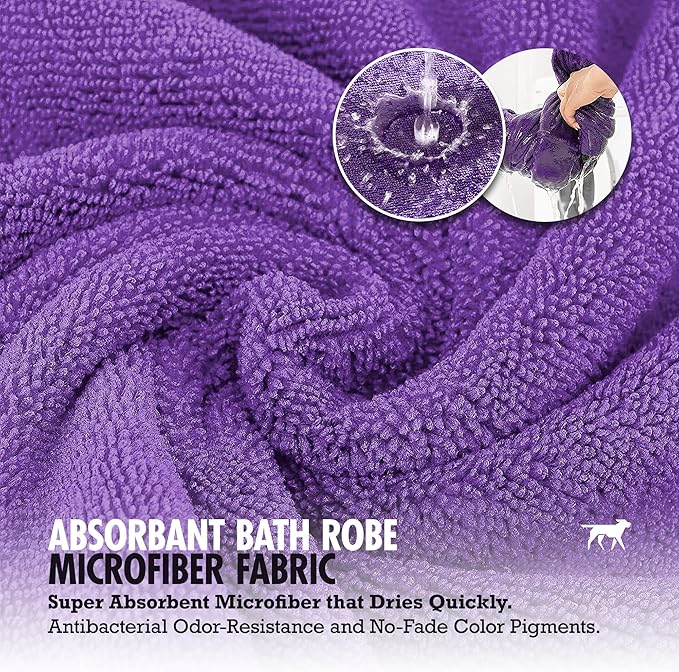 Tuff Pupper Fast Drying Dog Bath Robe | 800 GSM Plush Dog Towel Bathrobe/Dressing Gown | Super Absorbent Pet/Puppy Bathrobe | Adjustable Hood & Belly Strap | Super Soft | Fast Drying (XL, Purple)