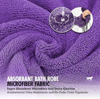 Tuff Pupper Fast Drying Dog Bath Robe | 800 GSM Plush Dog Towel Bathrobe/Dressing Gown | Super Absorbent Pet/Puppy Bathrobe | Adjustable Hood & Belly Strap | Super Soft | Fast Drying (XL, Purple)