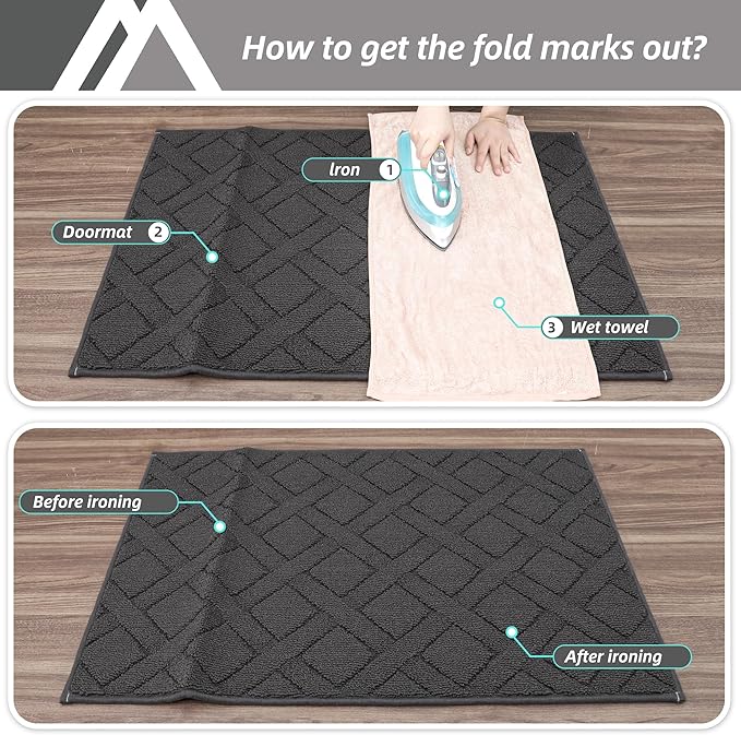 COSY HOMEER Door Mat Indoor Entrance, Non-Slip Absorbent Doormat for Front Door, Low-Profile Entryway Mat for Dirty Paws, Washable Dirt Trapper Mats (24"x36", Dark Grey)