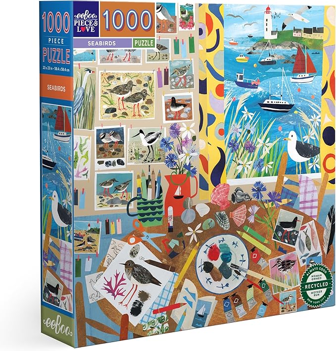 eeBoo 1000 Piece Puzzle - Seabirds Jigsaw Puzzle for Adults, Square 23" x 23" Made with Recycled Board & Vegetable-Based Ink