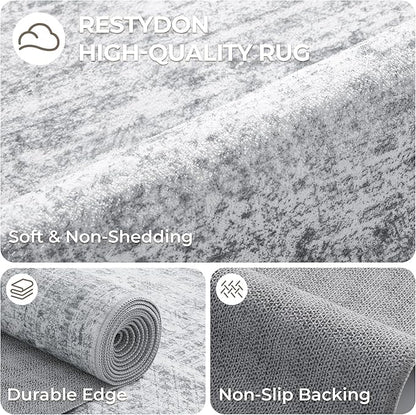 Long Bathroom Rugs Runner - Washable Runner Rugs for Hallway 2x10, Ultra-Thin Soft Kitchen Carpet Runner, Anti Slip Backing Runner Rugs for Entrance, Bedroom, Living Room(2'x10', Grey/Ivory)