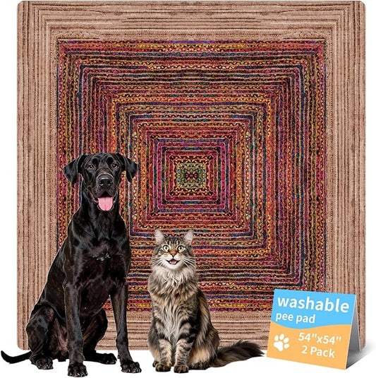 Washable Pee Pads for Dogs, Reusable Puppy Potty Training Pads, Ultra-Absorbent Thick Waterproof Leak-Proof Non-Slip Pads & Mat for Crate, Playpen, Floor, Whelping & Housebreaking , 2 Pack 54"x54"