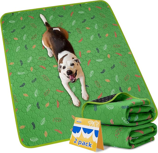 Sunheir Washable Pee Pads for Dogs 2-Pack Reusable Puppy Pads Pet Training Pads, Waterproof Dog Pee Pads for Crate, Whelping Pad, Non-Slip Protects Against Urine Leakage (Leaves - Green, 31x36)