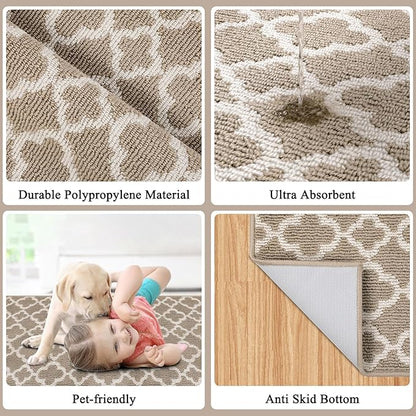 U'Artlines Long Runner Rug for Hallway 2×10feet Non Slip Kitchen Floor Carpet Runners Beige Geometric Pattern Machine Washable Area Rug for Entryway Bathroom