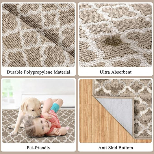 U'Artlines Long Runner Rug for Hallway 2×10feet Non Slip Kitchen Floor Carpet Runners Beige Geometric Pattern Machine Washable Area Rug for Entryway Bathroom