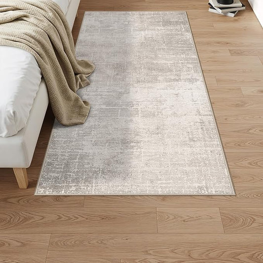 Washable 3x5 Kitchen Area Rug: Non-Slip Abstract Water-Resistant Entryway Doormat Soft Sink Fridge Bedroom Carpet Low Pile Stain-Resistant Bathroom Laundry Neutral Faded Floor Mat(3X5,Beige/Cream)
