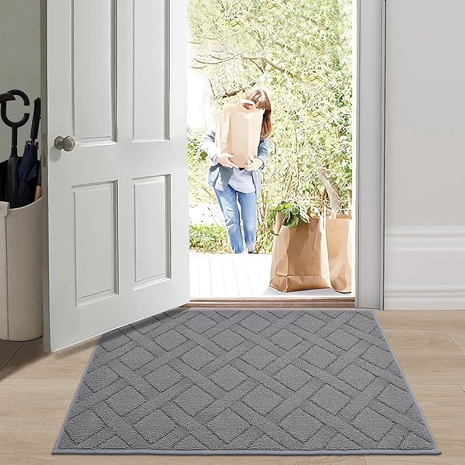 COSY HOMEER Door Mat Indoor Entrance, Non-Slip Absorbent Doormat for Front Door, Low-Profile Entryway Mat for Dirty Paws, Washable Dirt Trapper Mats (24"x36", Grey)