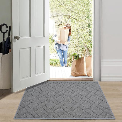 COSY HOMEER Door Mat Indoor Entrance, Non-Slip Absorbent Doormat for Front Door, Low-Profile Entryway Mat for Dirty Paws, Washable Dirt Trapper Mats (24"x36", Grey)