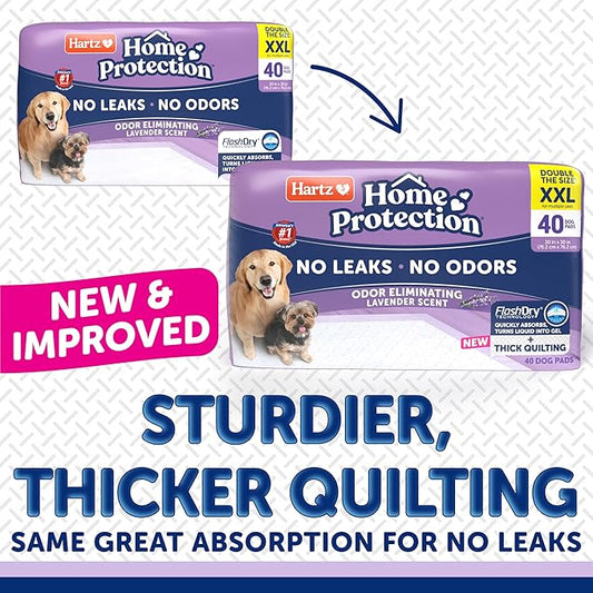 Hartz Home Protection Super Absorbent Odor Eliminating Lavender Scented No Leak Dog Pads, XXL 40 count