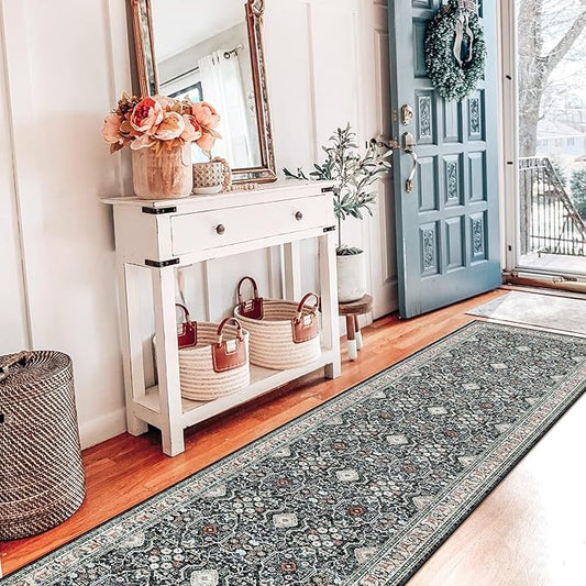 HY HAO YUN LAI Non Slip Runners for Hallways,Washable Hallway Runner Rug,Long Ultra Soft Kitchen Runner Rug,Non Shedding Accent Farmhouse Runner Rugs (Black, 2 X 7)
