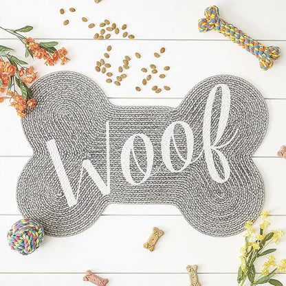 DII Braided Pet Mat Collection 100% Cotton, Bone Shape, Gray Woof