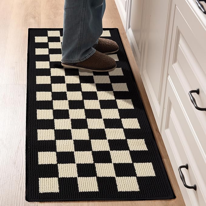GRANNY SAYS Kitchen Mats for Floor, Kitchen Rugs Non Slip Washable, Runner Rugs for Kitchen Floor, 47" x 17.7", Stain Resistant Comfort Standing Mat Made of 100% Polypropylene, Black