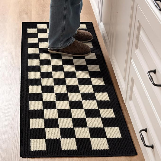GRANNY SAYS Kitchen Mats for Floor, Kitchen Rugs Non Slip Washable, Runner Rugs for Kitchen Floor, 47" x 17.7", Stain Resistant Comfort Standing Mat Made of 100% Polypropylene, Black