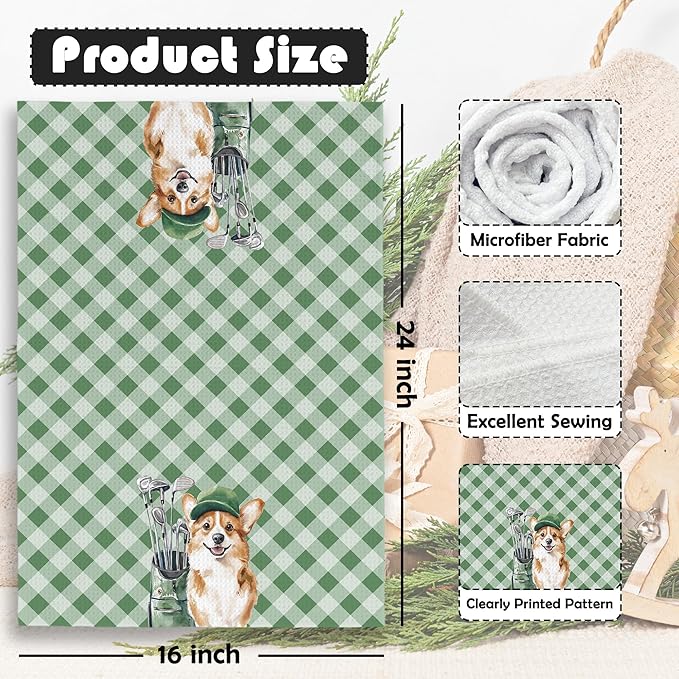 Golf Dog Kitchen Towels - Corgi Dish Towels, Sports Gifts, Pet Golf Club Decorative Absorbent Dishcloths Hand Towels for Kitchen Gym Spa Decor 16x24 Inches