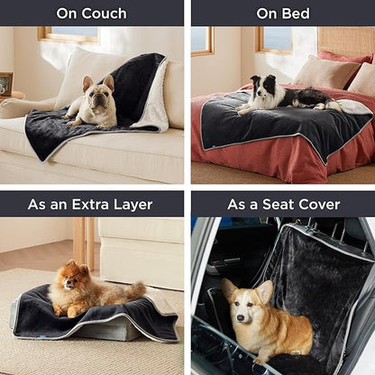 Bedsure Cat Blanket for Indoor Cats - Waterproof Calming Cat Blankets for Couch Protection, Sherpa Fleece Pet Blanket, Soft Plush Reversible Throw Furniture Protector, 50"x40", Black