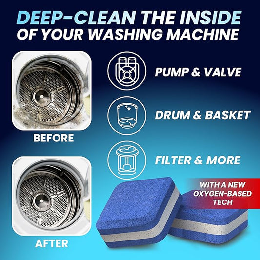 Washing Machine Cleaner Tablets for Pet Owners - Front & Top Load Washer Deep Cleaning - Septic Tank Safe - HE Support - Remove Stubborn Pet Hair - Eliminates Pet Smells - Prevents Pet Dander Build-up