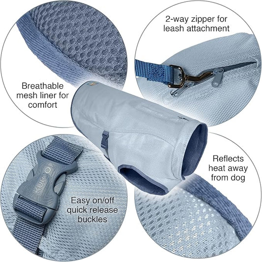 Kurgo Dog Core Cooling Vest - Summer Cooling Jacket - Evaporative Cooling Coat - Harness-Compatible - Reflective Accents - Grey - Large