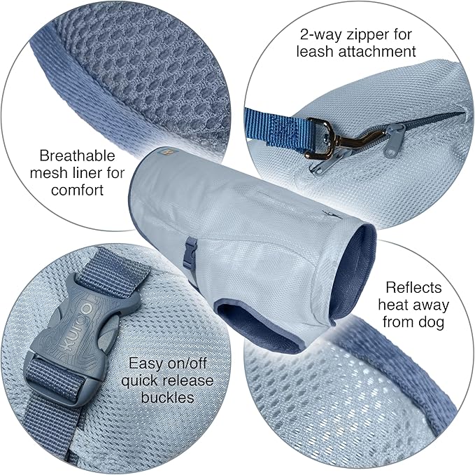 Kurgo Dog Core Cooling Vest - Summer Cooling Jacket - Evaporative Cooling Coat - Harness-Compatible - Reflective Accents - Grey - X-Large