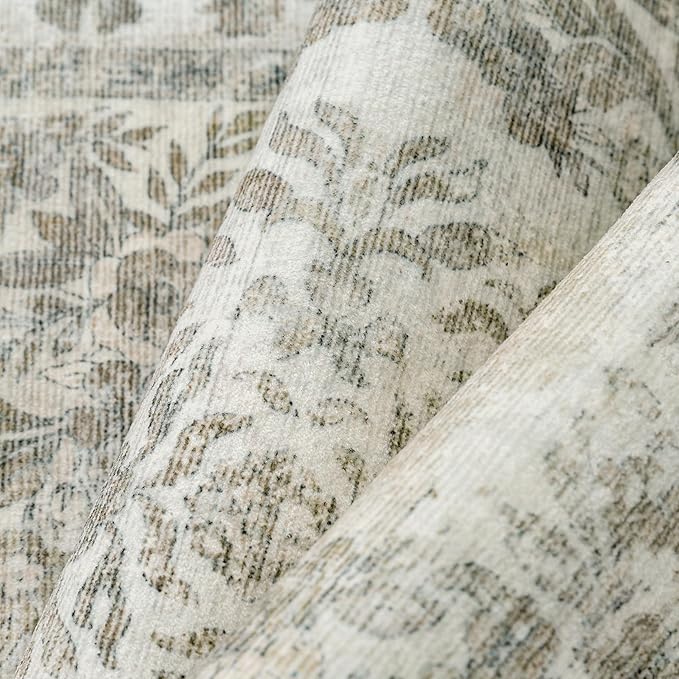 2x7 Runner Rug Beige Washable Hallway Kitchen Bedroom Vintage Distressed Bathroom Non Slip Medallion Floral Carpet Indoor Retro Throw Floor Mat for Office Dining Laundry Living Room