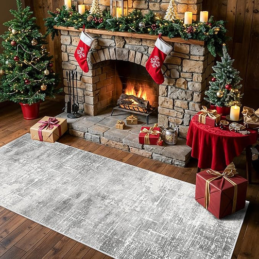 Washable Abstract 2x6 Kitchen Rug: Non-Slip Sink Stove Floor Mat Water-Resistant Entryway Bathroom Carpet Soft Dining Room Bedroom Runner for Family with Elderly Dogs Modern Home Decor(2x6 Light/Grey)