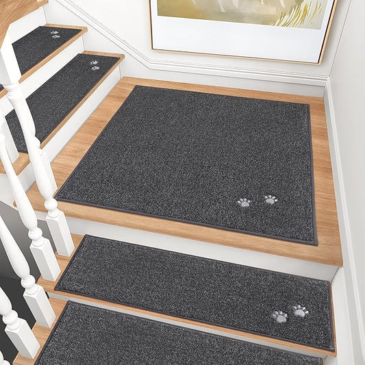 BEQHAUSE Stair Landing Rug Non-Slip 30"x30",Square Stair Landing Mats for Stair Washable,Carpet Stair Treads Matching Mats for Wooden Steps Indoor Landing Rugs Surface Polyester TPE Backing, Charcoal