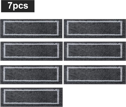 COSY HOMEER Soft Stair Treads Non-Slip Carpet Mat 28inX9in Indoor Stair Runners for Wooden Steps,Stair Rugs for Kids and Dogs, 100% Polyester TPE Backing 7pcs,Black,Square