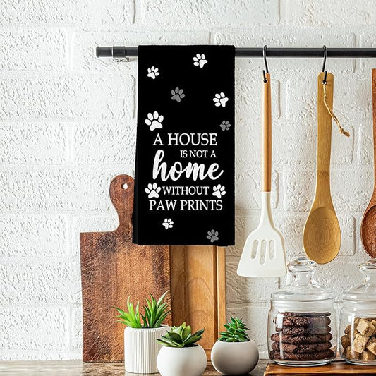 Black Paw Farmhouse Kitchen Towels Decor Gifts for Women Pet Lovers, A House is Not A Home Without Paw Prints Decorative Bathroom Towels, Funny Dish Hand Towels for Kitchen Drying 16x24 Inch