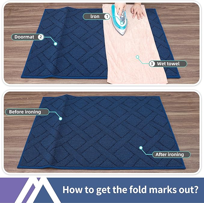 COSY HOMEER Door Mat Indoor Entrance, Non-Slip Absorbent Doormat for Front Door, Low-Profile Entryway Mat for Dirty Paws, Washable Dirt Trapper Mats (24"x36", Blue)