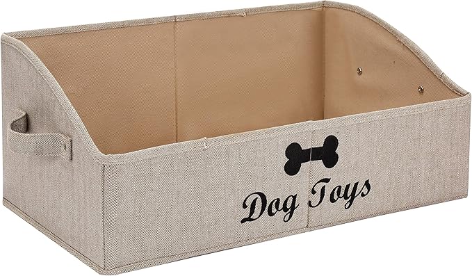 Morezi Linen-cotton blend dog toy basket and dog toy box, dog toy basket storage - Perfect for organizing pet toys, blankets, leashes, chew toys - Khaki Stripe - Dog