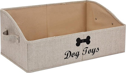 Morezi Linen-cotton blend dog toy basket and dog toy box, dog toy basket storage - Perfect for organizing pet toys, blankets, leashes, chew toys - Khaki Stripe - Dog