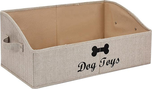 Morezi Linen-cotton blend dog toy basket and dog toy box, dog toy basket storage - Perfect for organizing pet toys, blankets, leashes, chew toys - Khaki Stripe - Dog