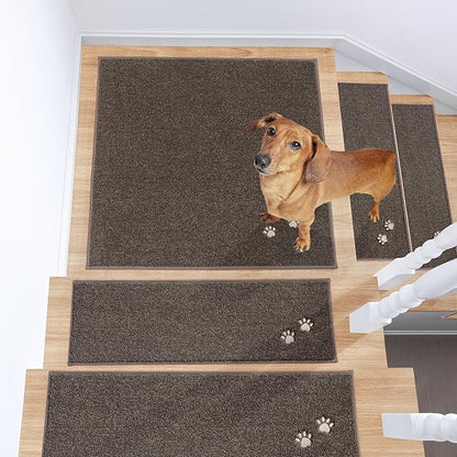BEQHAUSE Stair Landing Rug Non-Slip 30"x30", Square Stair Landing Mats for Stairs Washable, Carpet Stair Treads Matching Mats for Wooden Steps Indoor Landing Rugs Surface Polyester TPE Backing, Brown